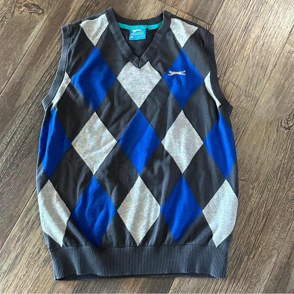 Slazenger argyle sweater vest gray and blue men's Large golf shirt